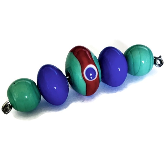 As Low As $2 Turquoise Red & Blue Handmade Lampwork Artisan Rondelle Beads (5) - Picture 2 of 2